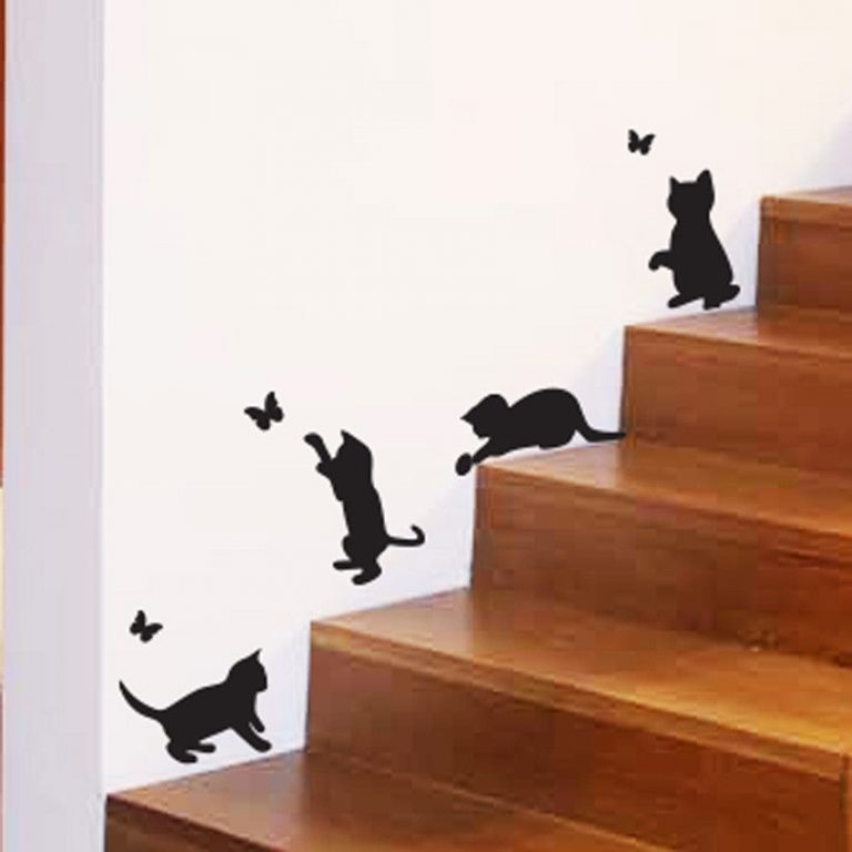 Cats Catching butterflies playing home Vinyl Wall Sticker Decor Decal