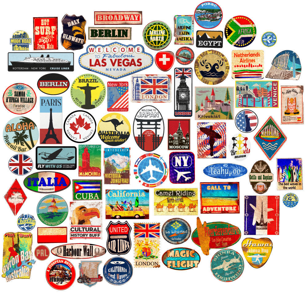 Luggage stickers suitcase patches vintage travel labels retro style